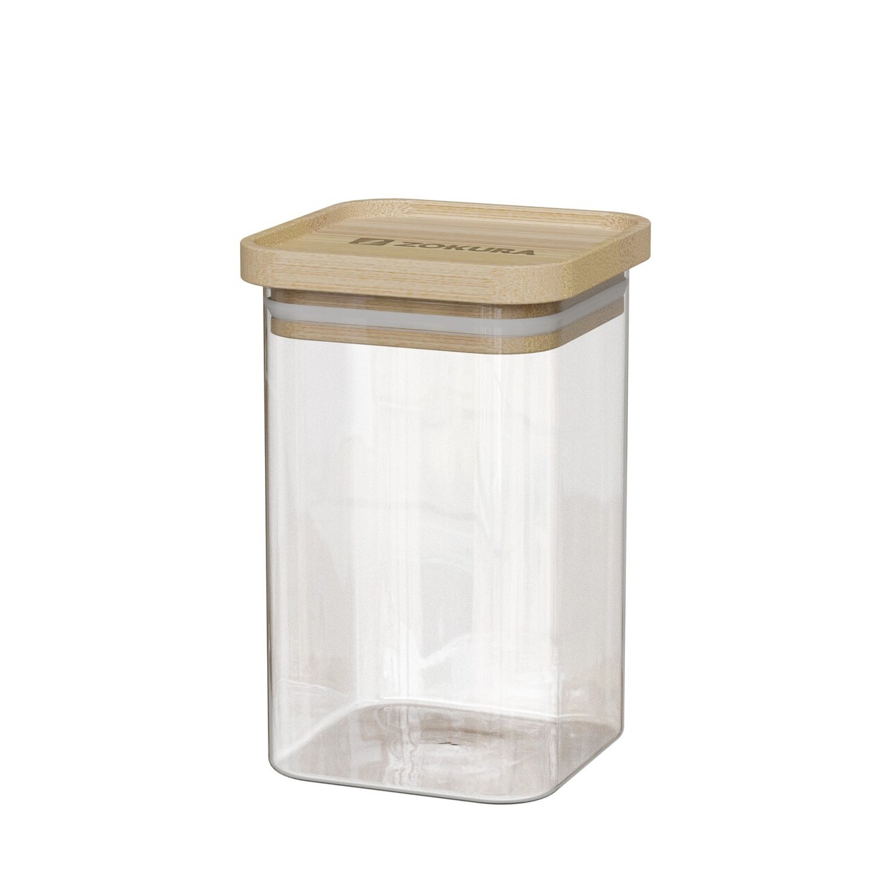 Recipient patrat, sticla, 8x8cm, 550ml, Cu capac din bambus - Zokura - imagine 4